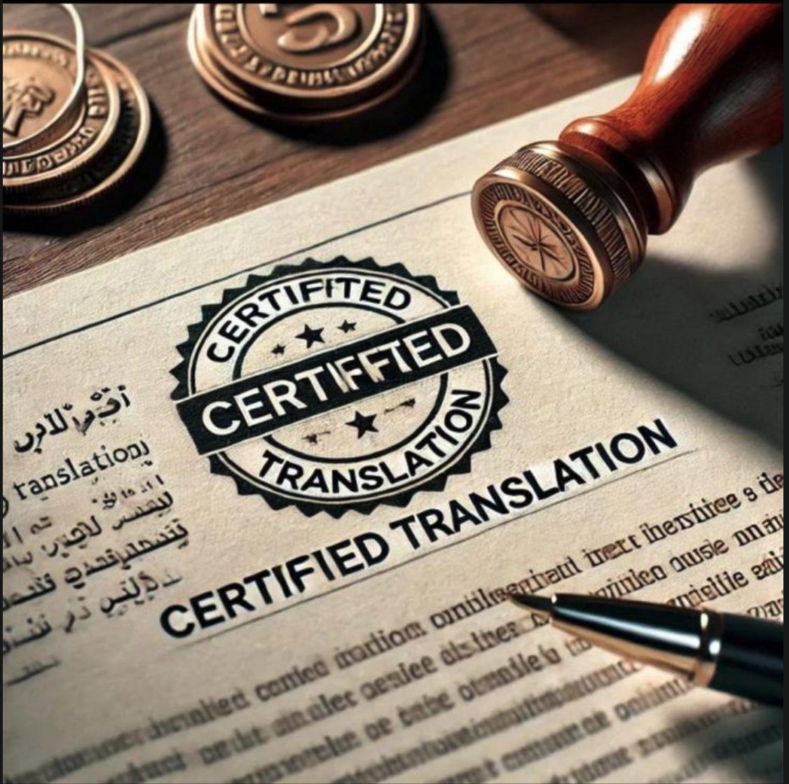 Certified translation document with notary seal